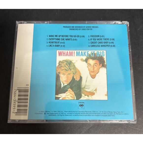 Wham Make It Big CD Early Press Columbia CK 39595 George Michael Freedom OOP - Picture 2 of 3